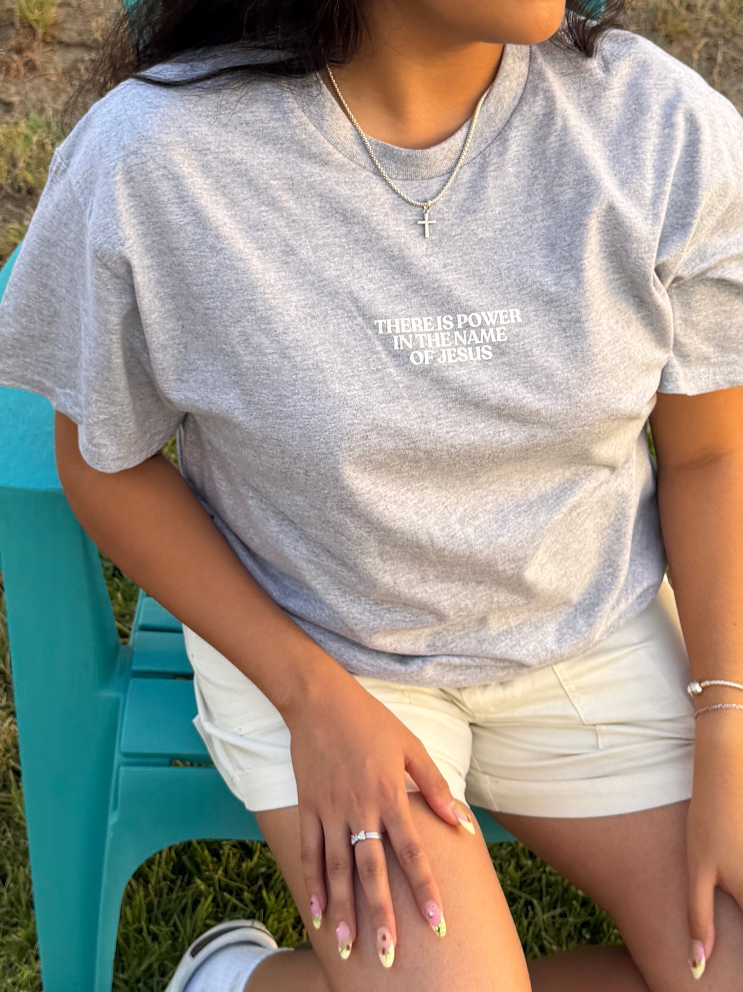 Power in the Name of Jesus Tee in Heather Grey