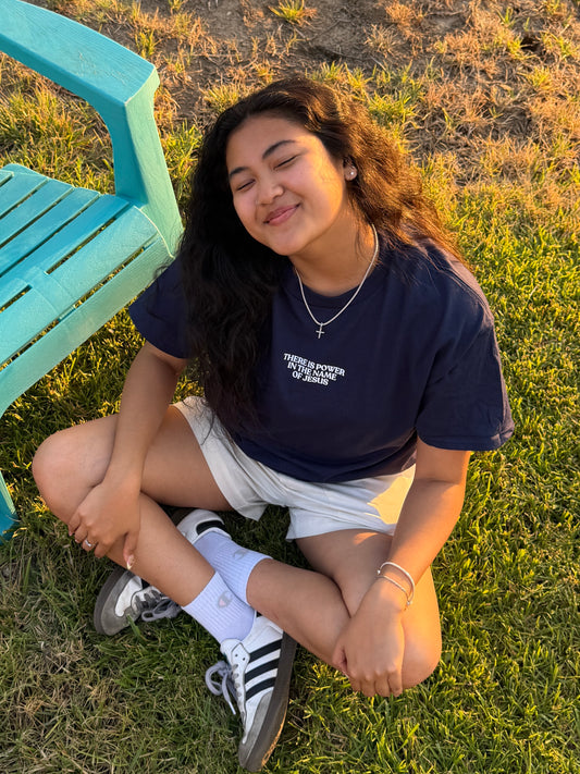 Power in the Name of Jesus Tee in Navy