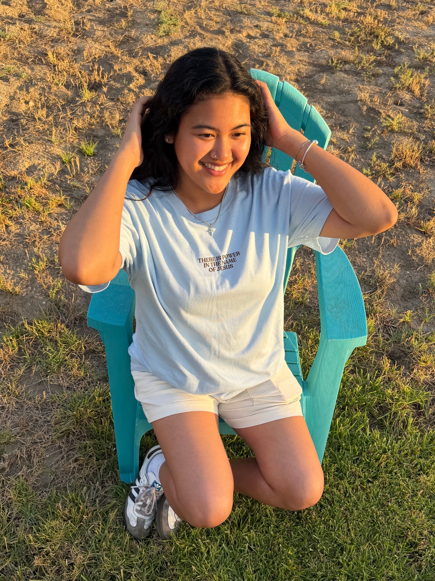 Power in the Name of Jesus Tee in Light Blue