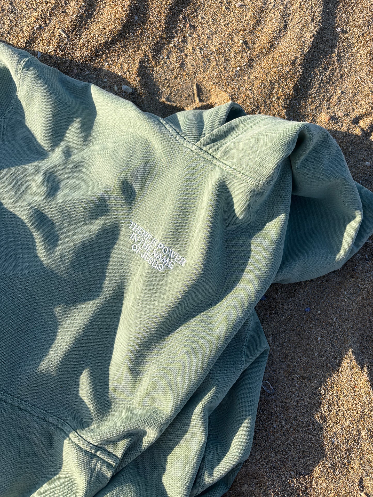 Power in the Name of Jesus Unisex Hoodie in Sage Green