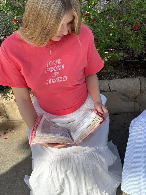 Find Peace in Jesus Unisex Tee in Coral