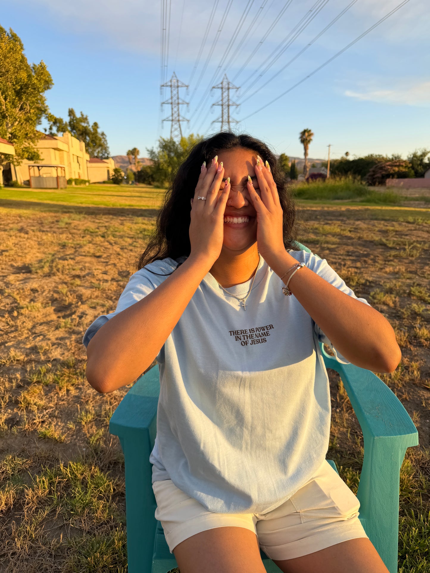 Power in the Name of Jesus Tee in Light Blue