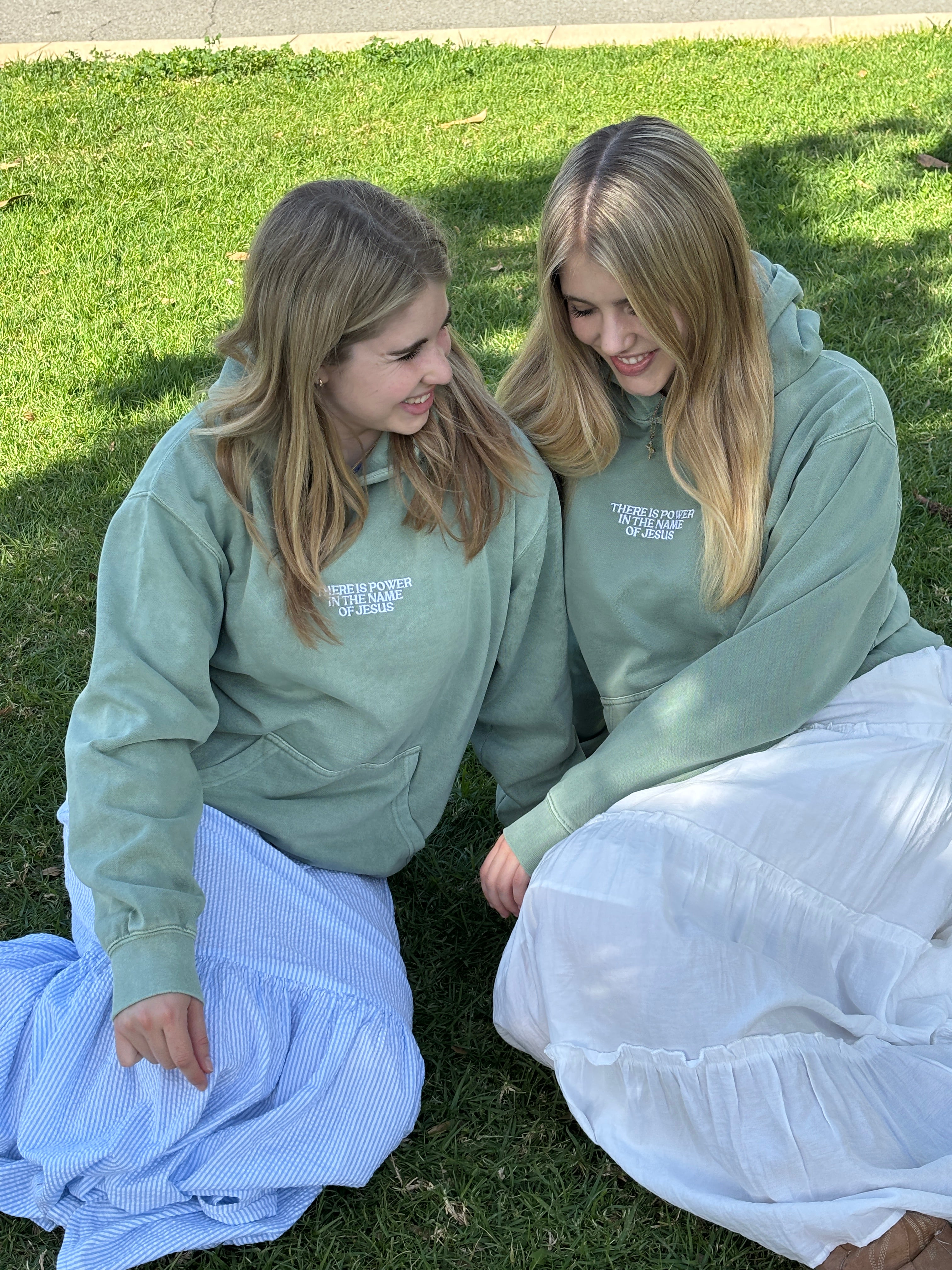 Power in the Name of Jesus Unisex Hoodie in Sage Green