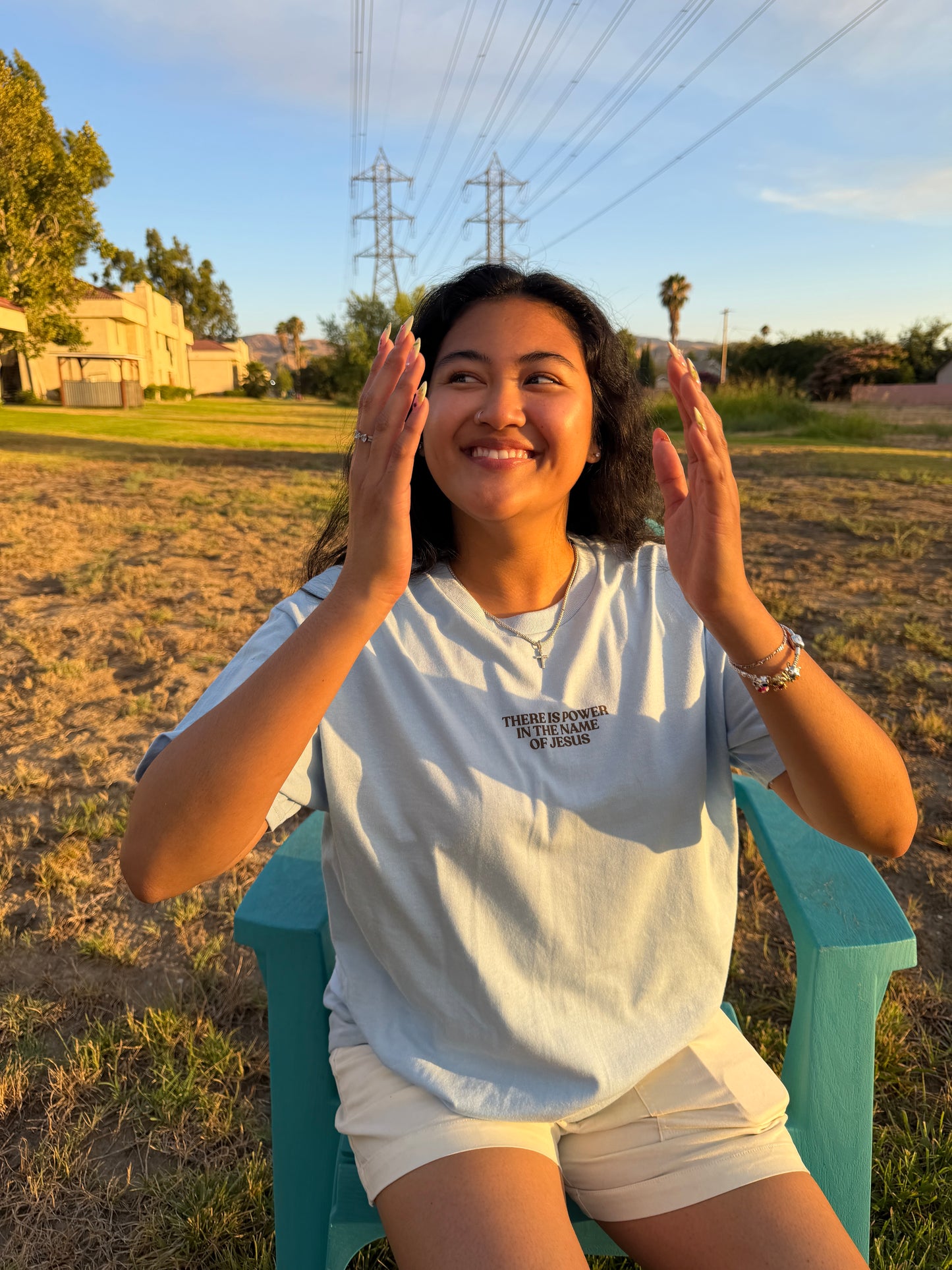 Power in the Name of Jesus Tee in Light Blue