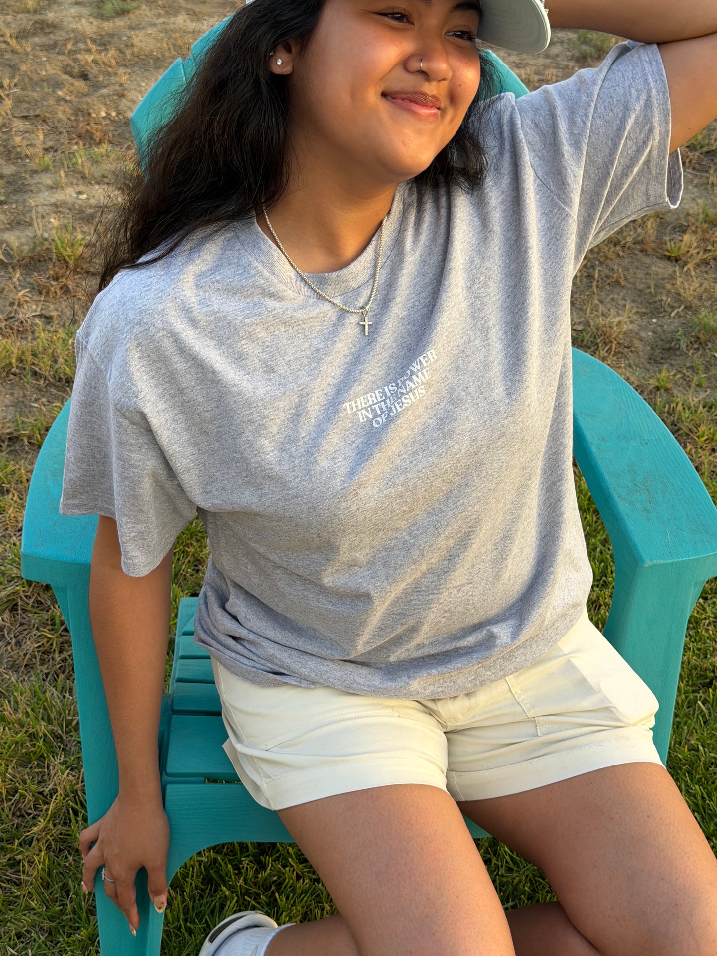 Power in the Name of Jesus Tee in Heather Grey
