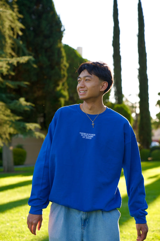 POWER IN THE NAME OF JESUS CREWNECK (ROYAL BLUE)